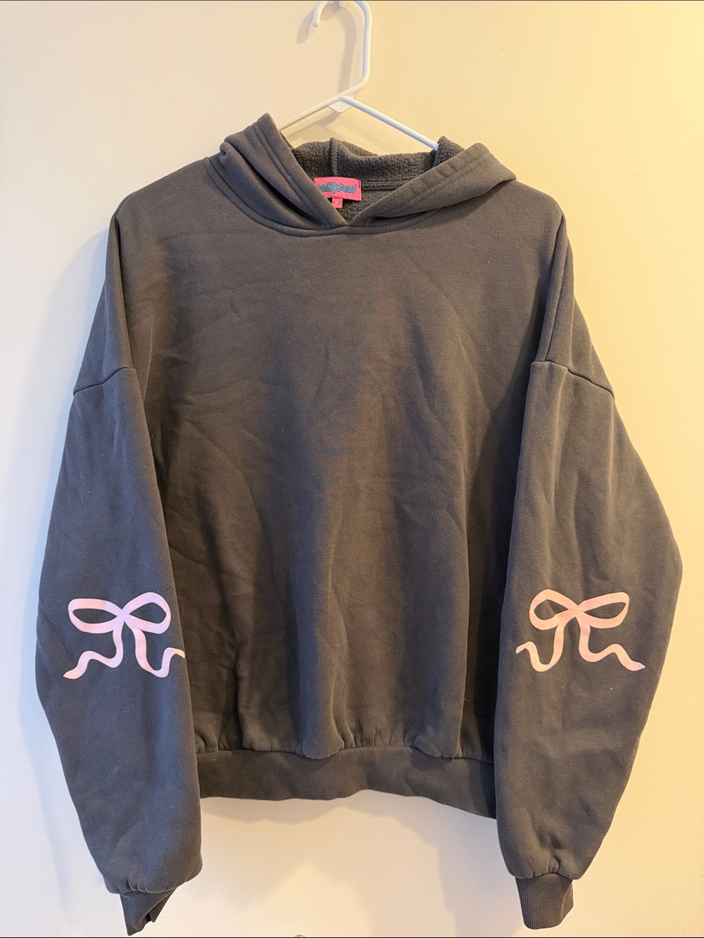 Edikted Charcoal Hoodie with Pink Bow Sleeves